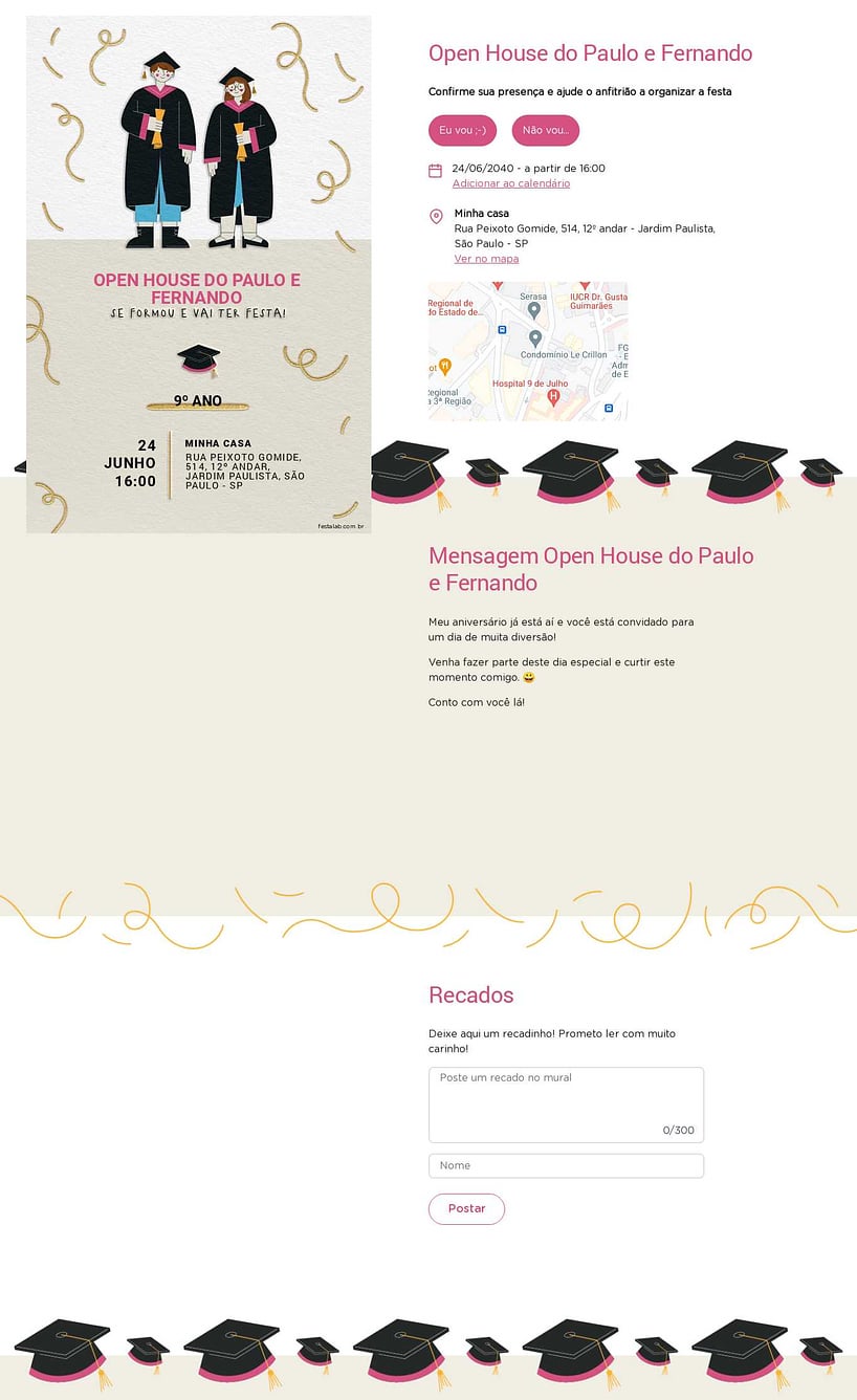 Convite Online Ocasiões especiais - Formandos | FestaLab