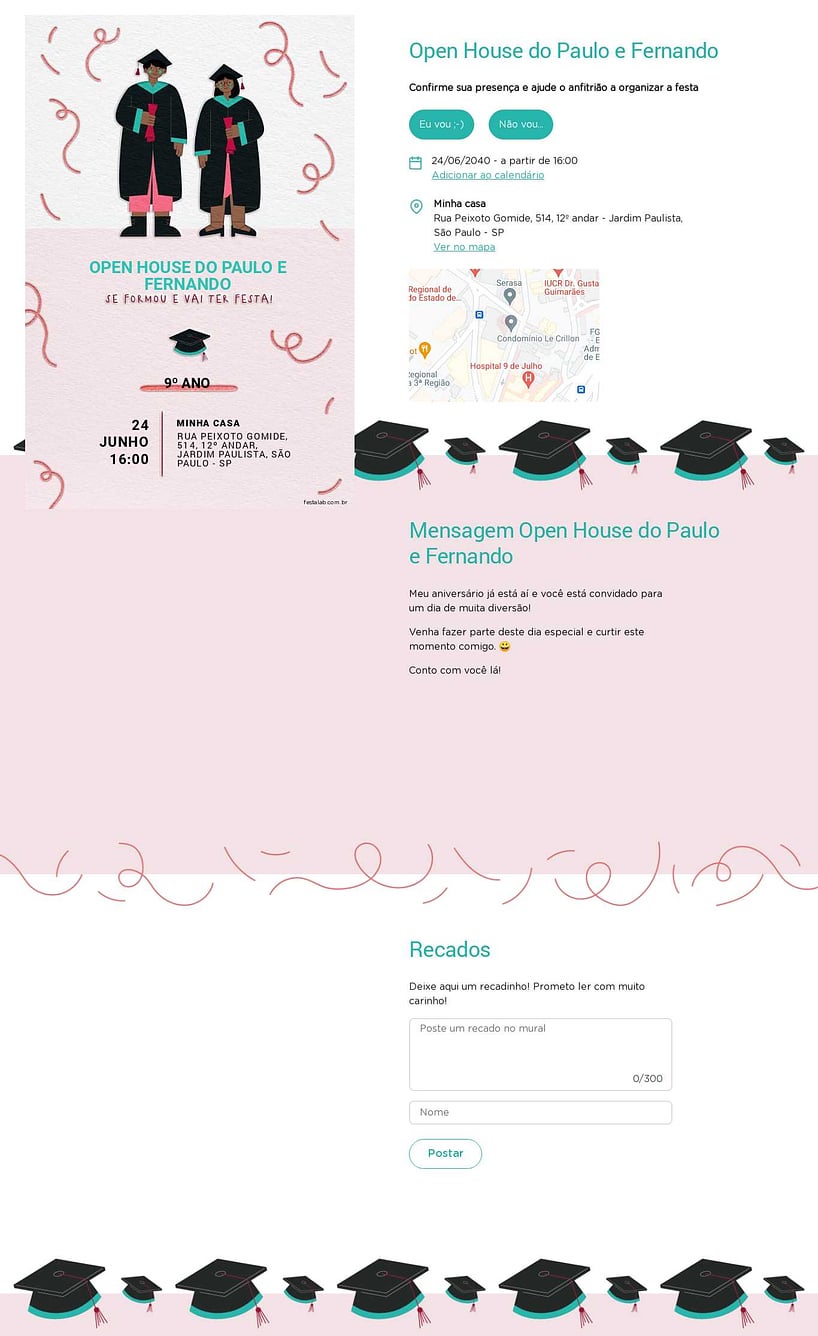 Convite Online Ocasiões especiais - Formandos rosa | FestaLab