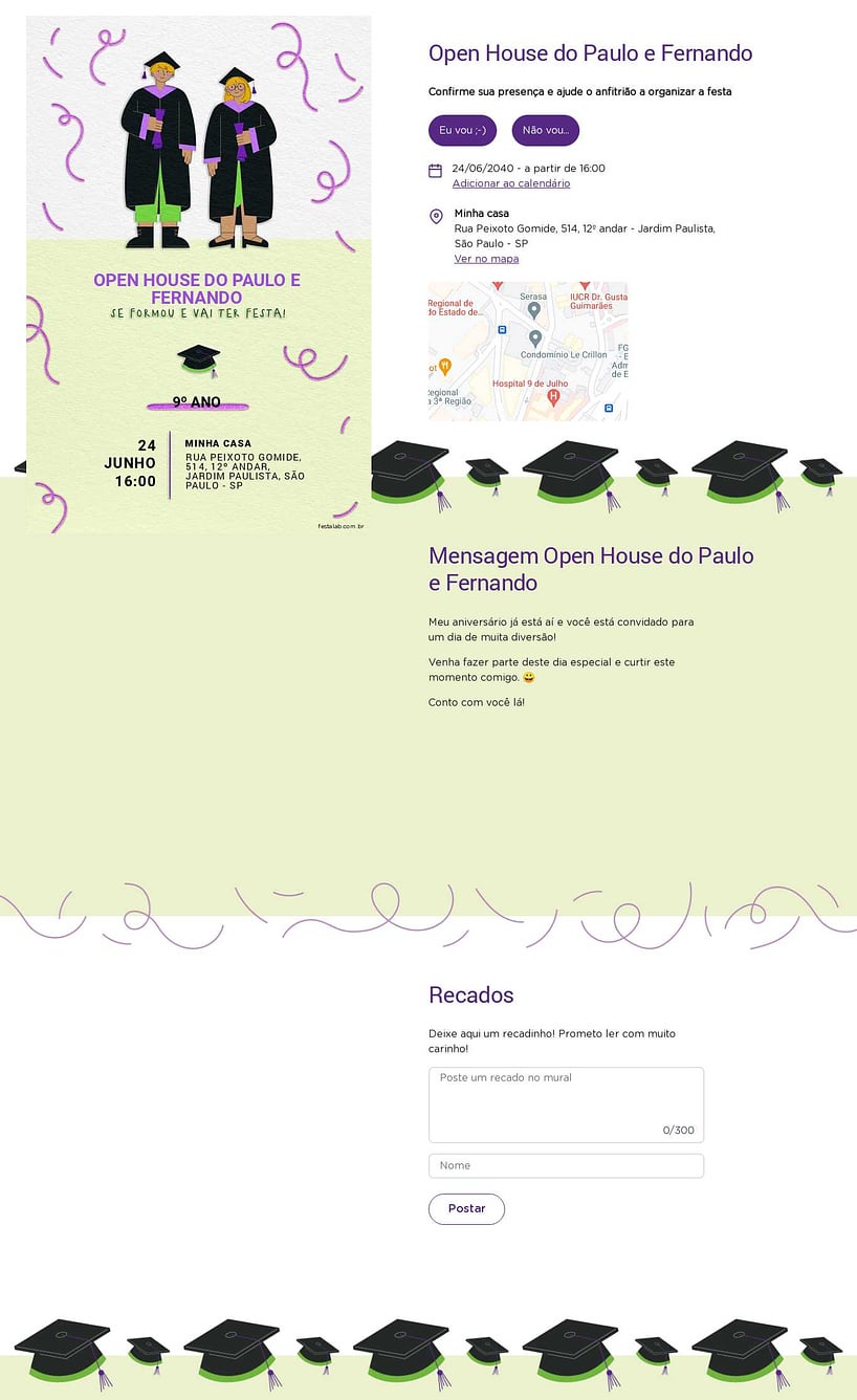 Convite Online Ocasiões especiais - Formandos verde | FestaLab
