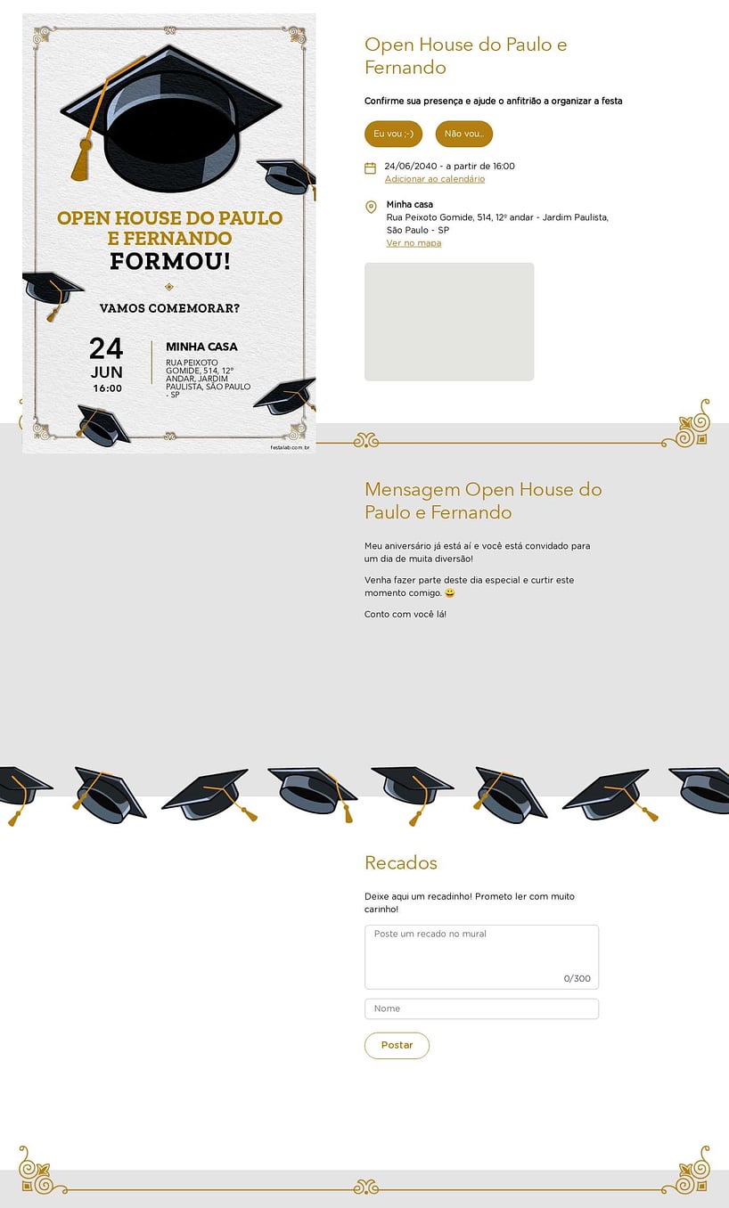 Convite Online Ocasiões especiais - Formatura | FestaLab