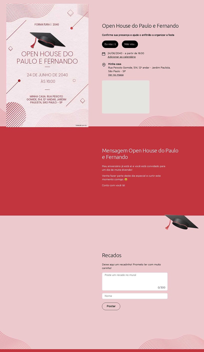 Convite Online Ocasiões especiais - Formatura Minimalista rosa | FestaLab