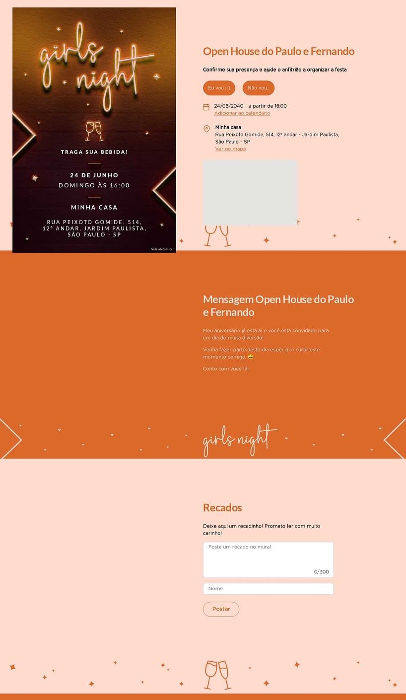 Convite Online Ocasiões especiais - Girls Night! Laranja | FestaLab