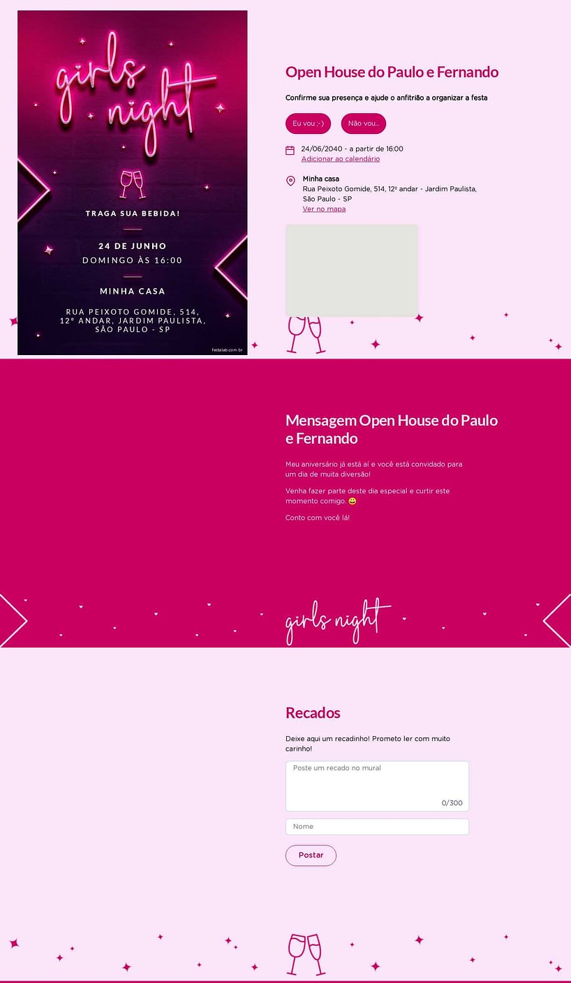 Convite Online Ocasiões especiais - Girls Night! Rosa | FestaLab