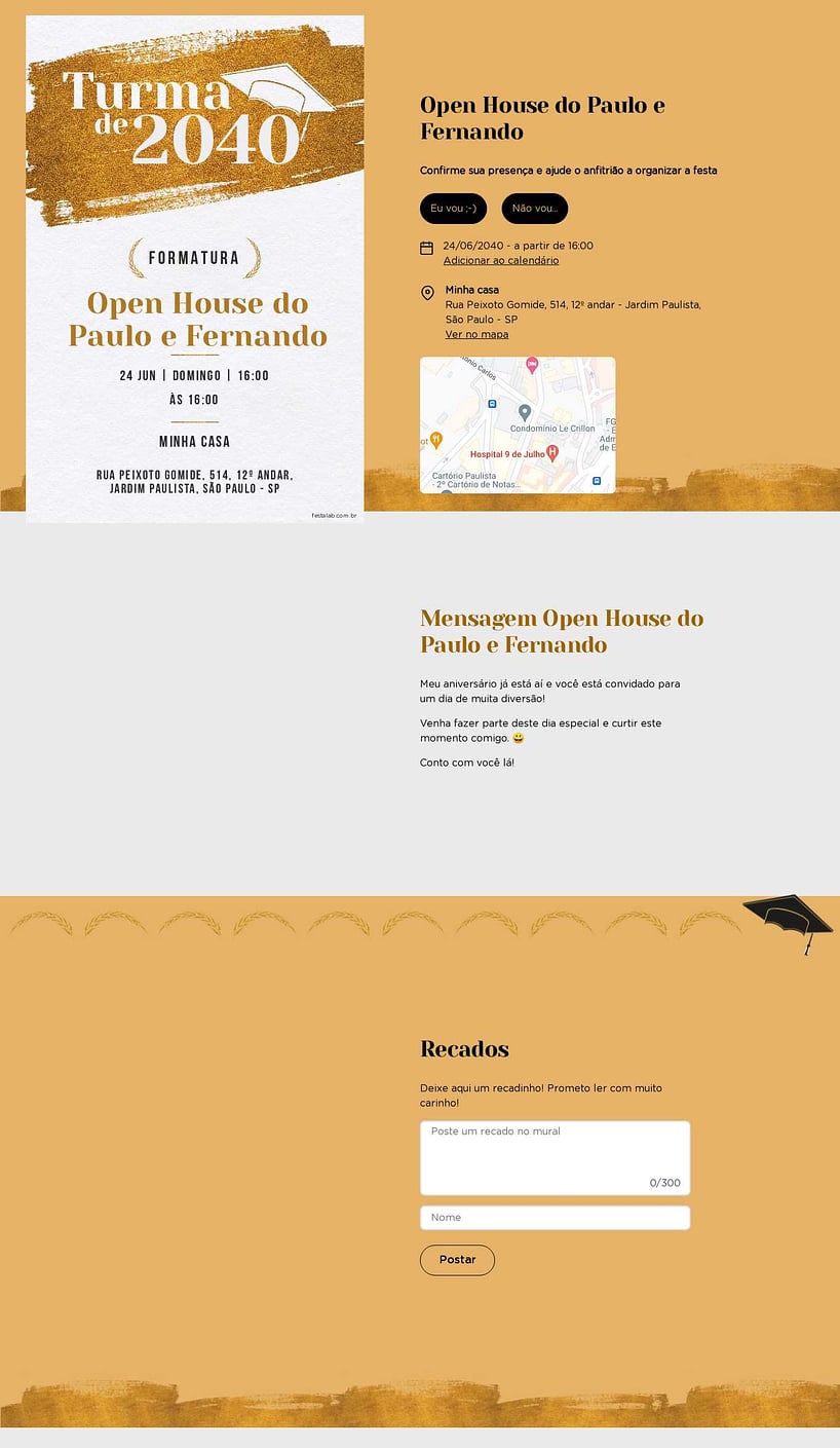 Convite Online Ocasiões especiais - Glitter de Formatura Branco e Dourado | FestaLab