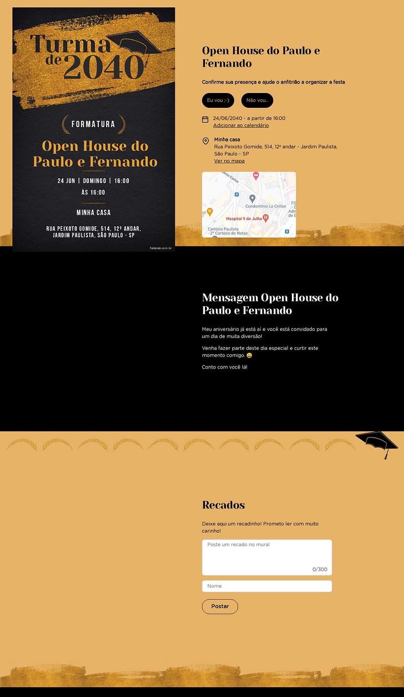 Convite Online Ocasiões especiais - Glitter de Formatura Dourado | FestaLab