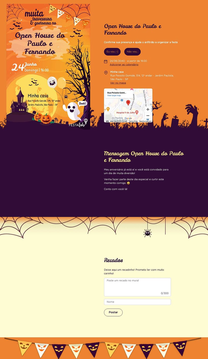 Convite Online Ocasiões especiais - Halloween | FestaLab