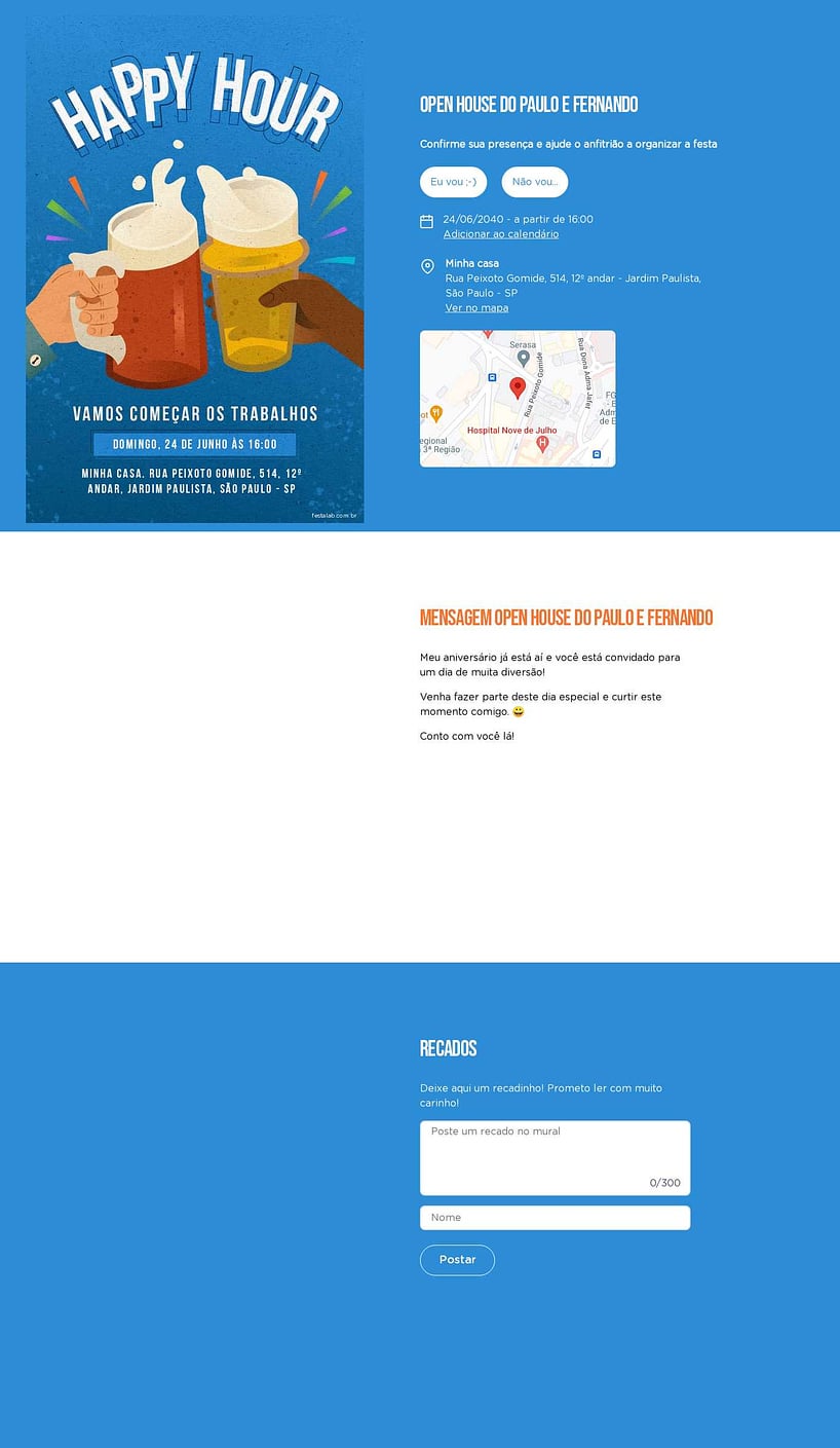 Convite Online Ocasiões especiais - Happy Hour! Azul | FestaLab