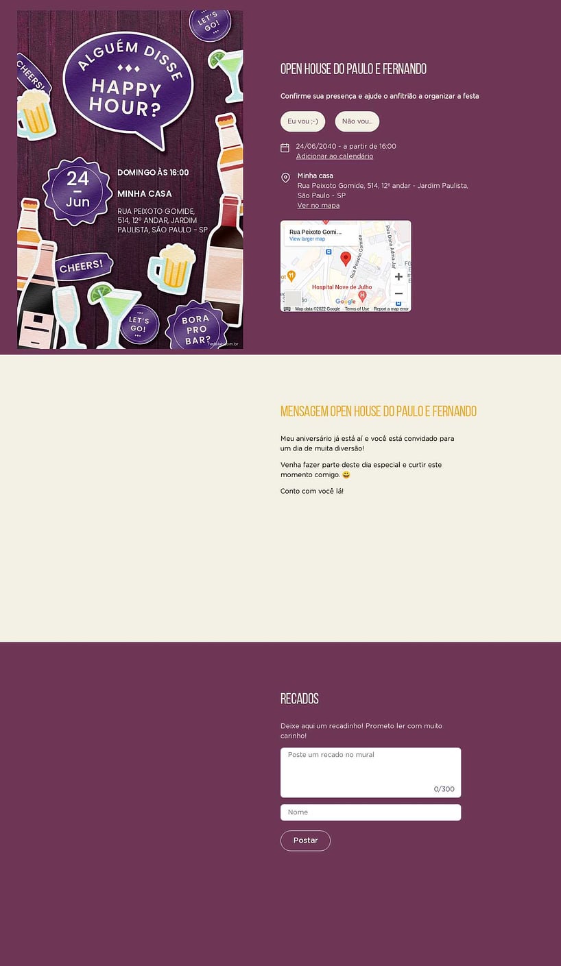 Convite Online Ocasiões especiais - Happy hour roxo | FestaLab