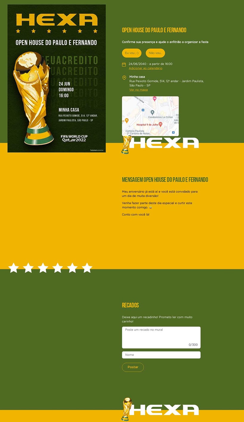 Convite Online Ocasiões especiais - Hexa | FestaLab