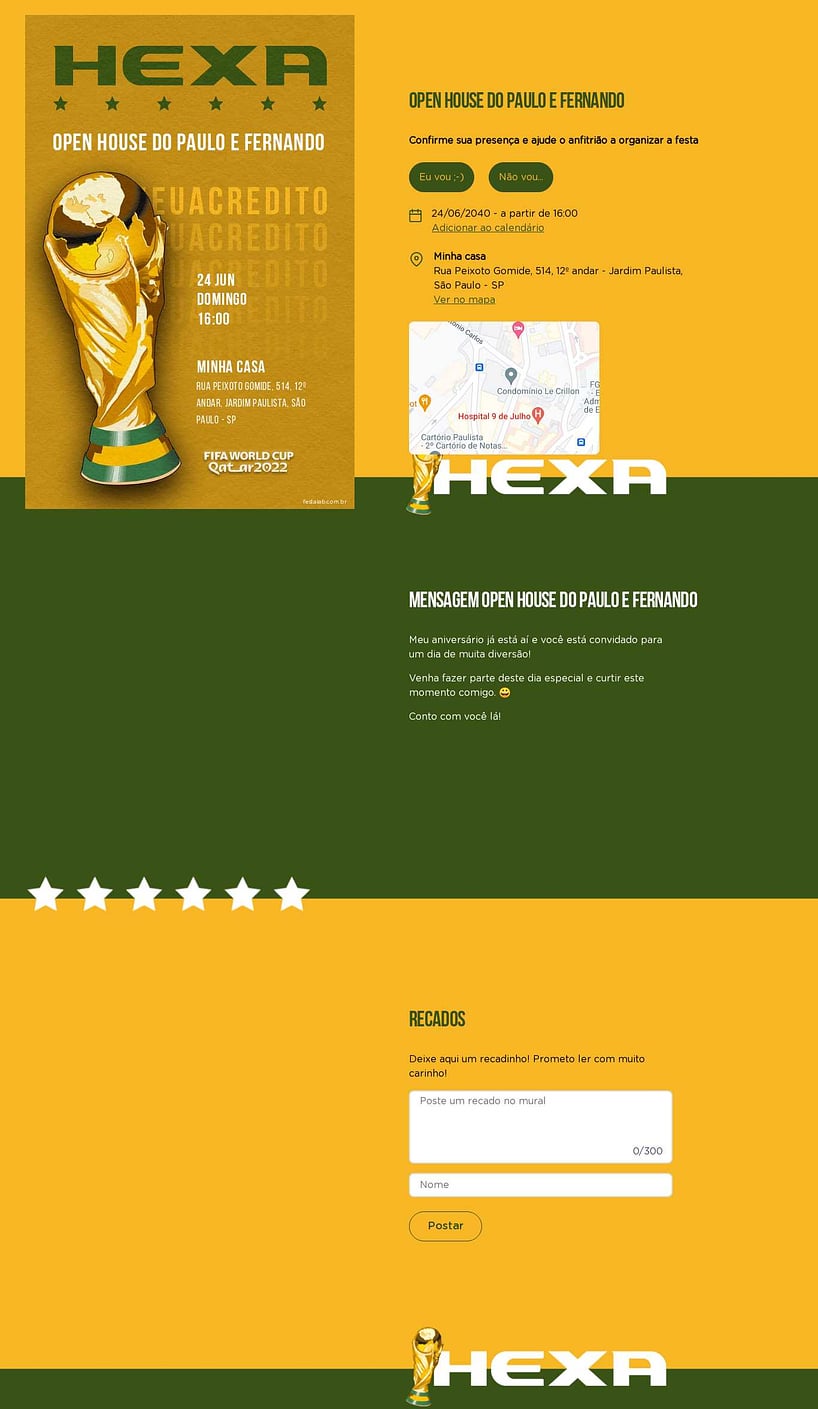 Convite Online Ocasiões especiais - Hexa Dourado | FestaLab