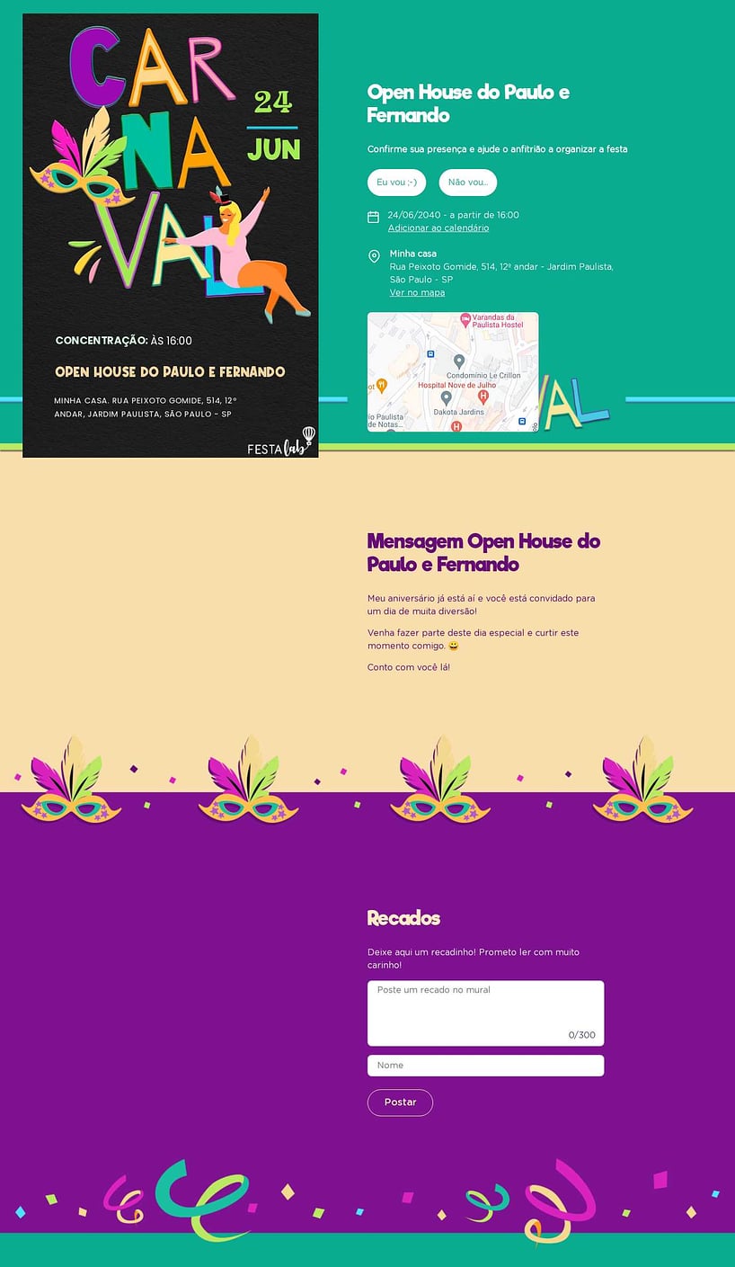 Convite Online Ocasiões especiais - Lettering de Carnaval | FestaLab
