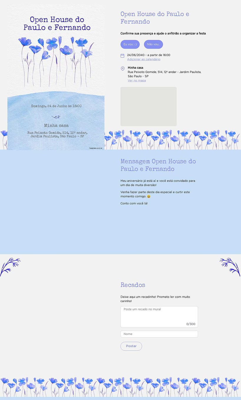 Convite Online Ocasiões especiais - Lírios aquarela azul | FestaLab