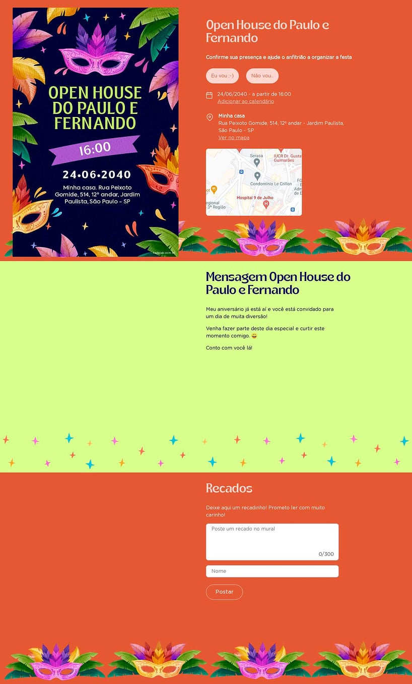 Convite Online Ocasiões especiais - Mascaras de Carnaval | FestaLab