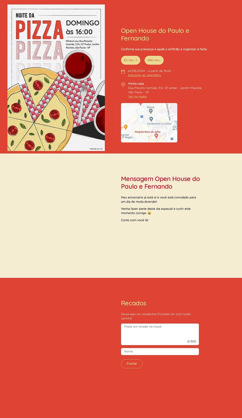 Convite Online Ocasiões especiais - Noite da Pizza | FestaLab