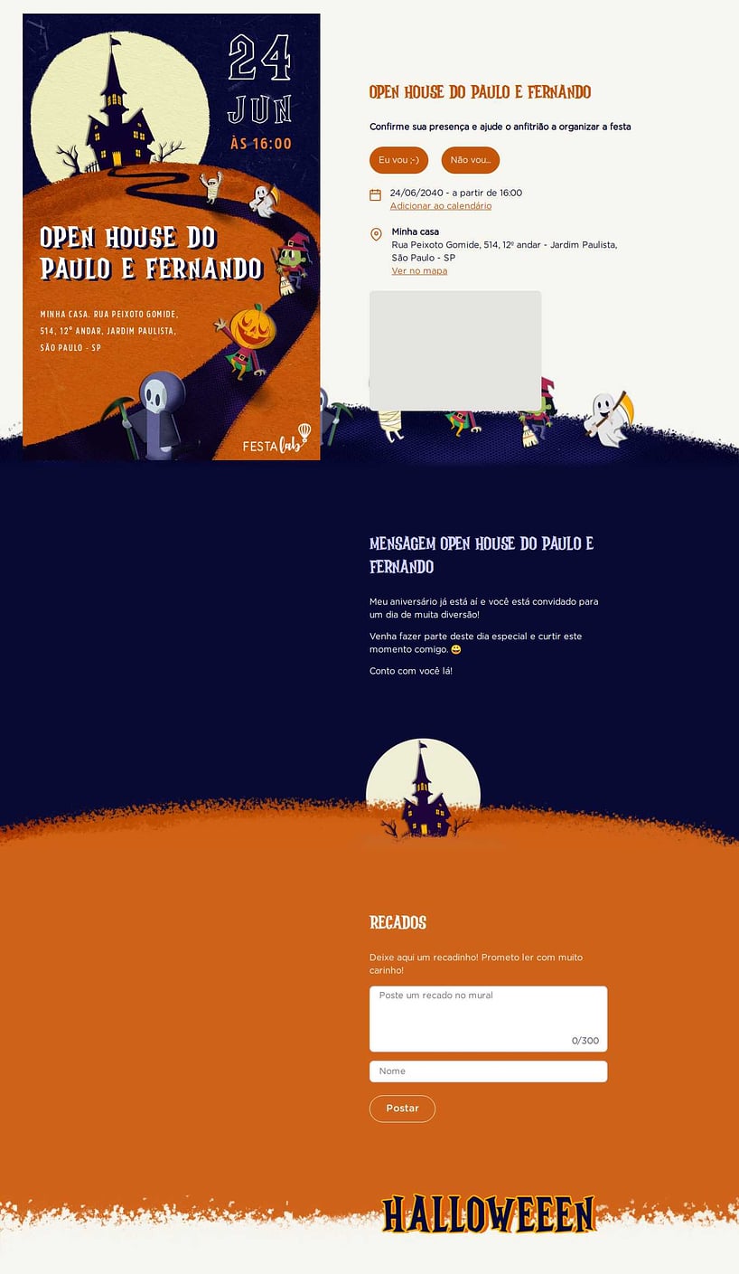 Convite Online Ocasiões especiais - Noite de Halloween | FestaLab