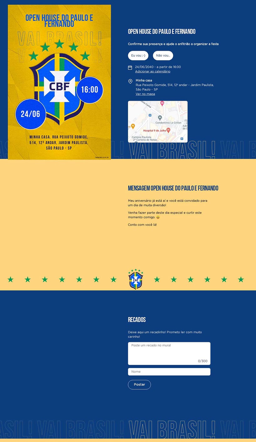 Convite Online Ocasiões especiais - Vai Brasil | FestaLab
