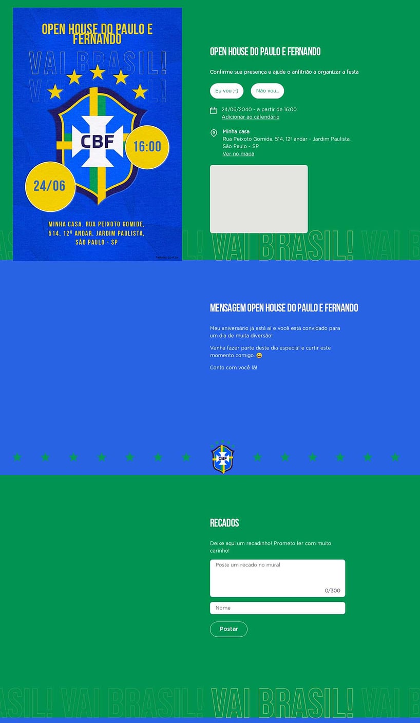 Convite Online Ocasiões especiais - Vai Brasil azul | FestaLab