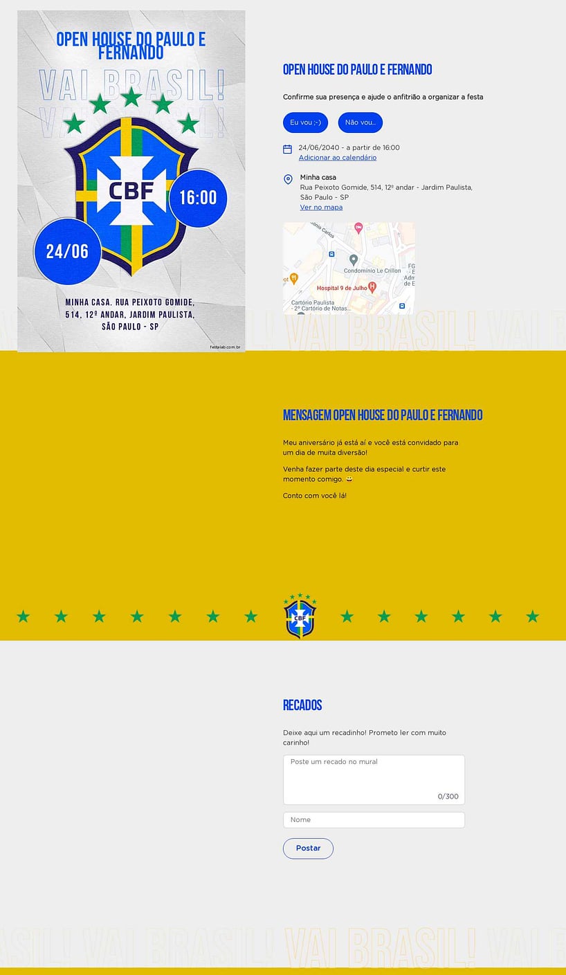 Convite Online Ocasiões especiais - Vai brasil - cinza | FestaLab