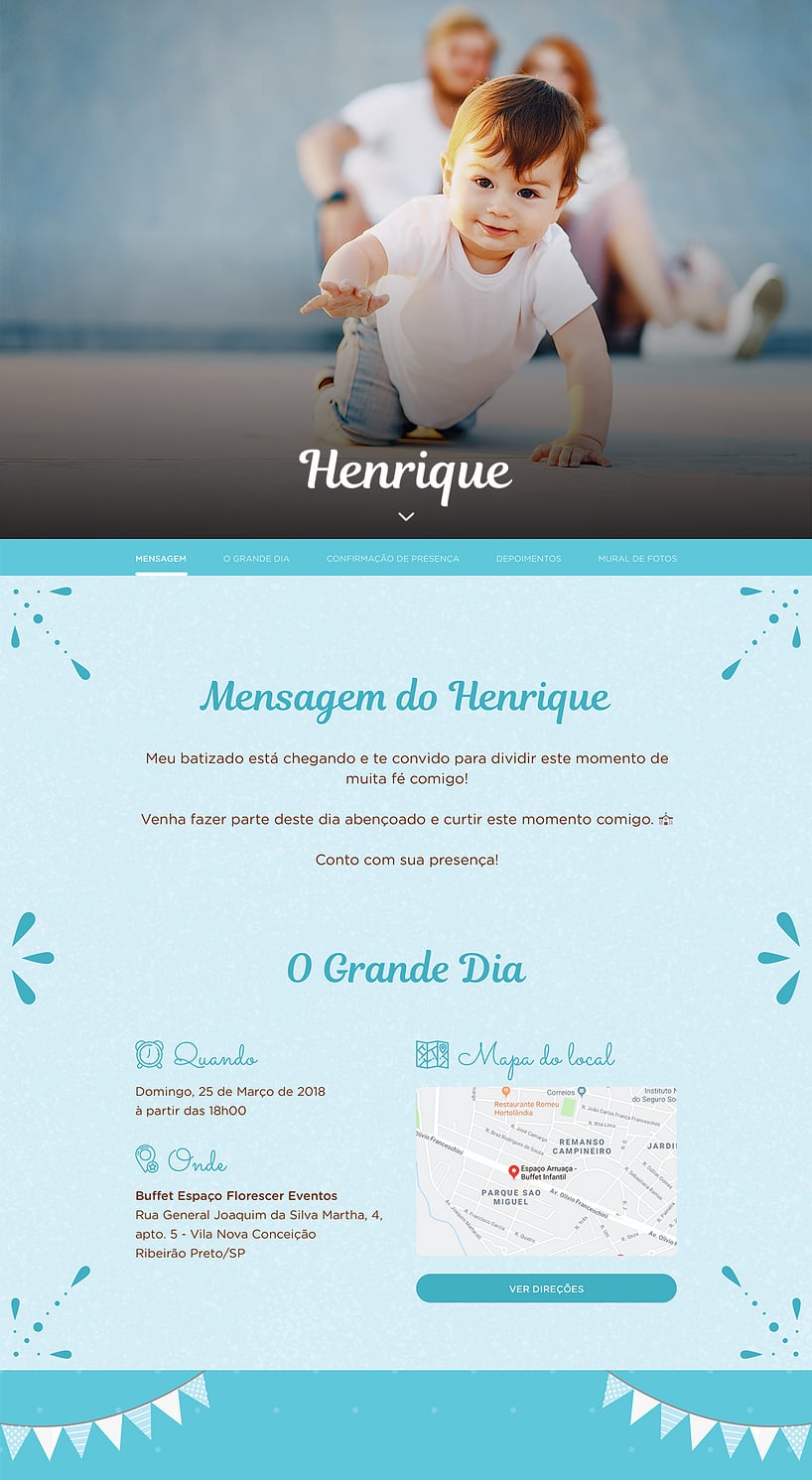 Convite Online Primeira comunhão - Batizado Azul | FestaLab