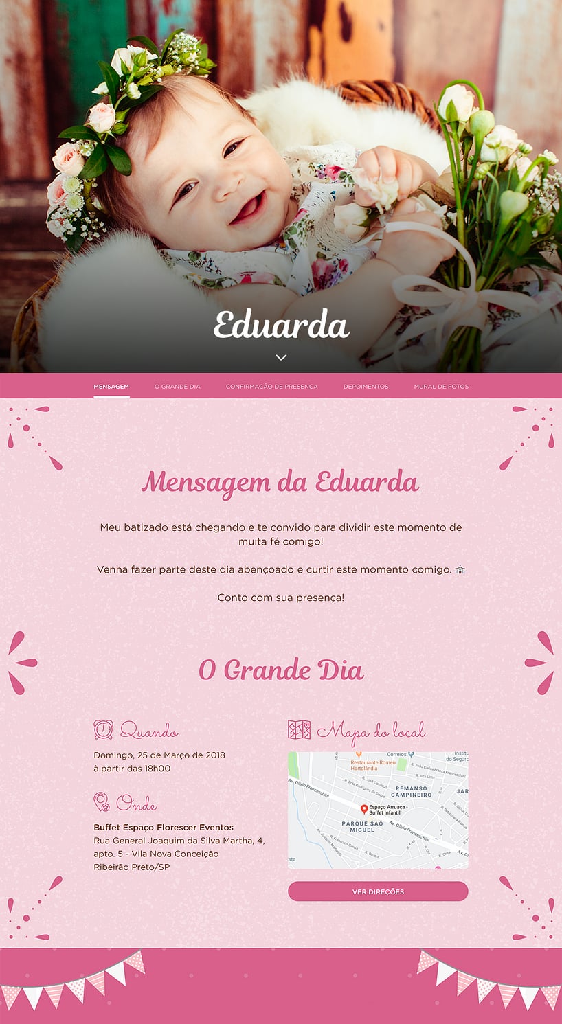 Convite Online Primeira comunhão - Batizado Rosa | FestaLab