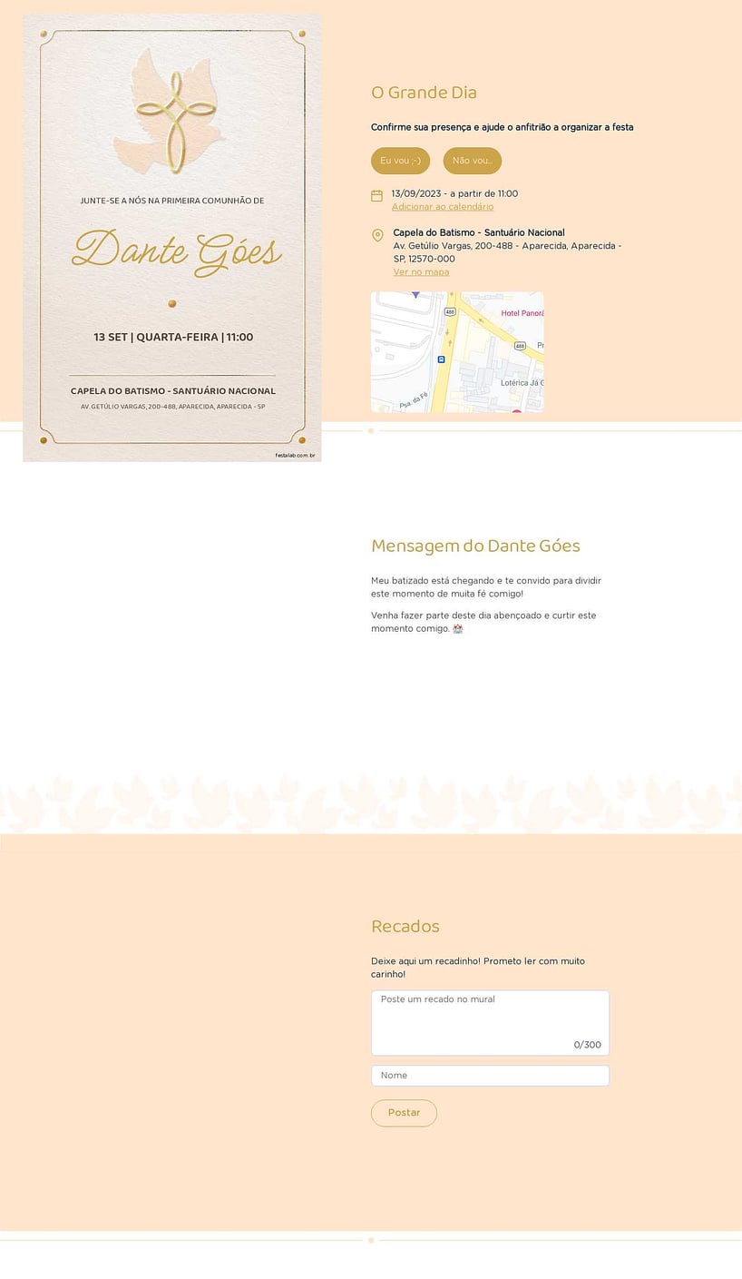 Convite Online Primeira comunhão - Cruz minimalista dourado | FestaLab