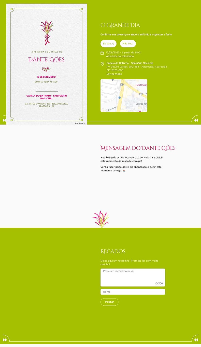 Convite Online Primeira comunhão - Ramo de flores rosa | FestaLab